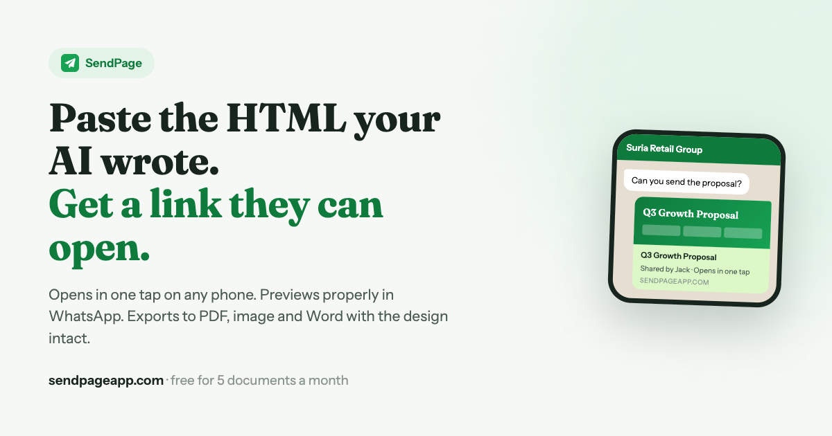 Show HN: SendPage – Paste AI-generated HTML, get a link clients can open
